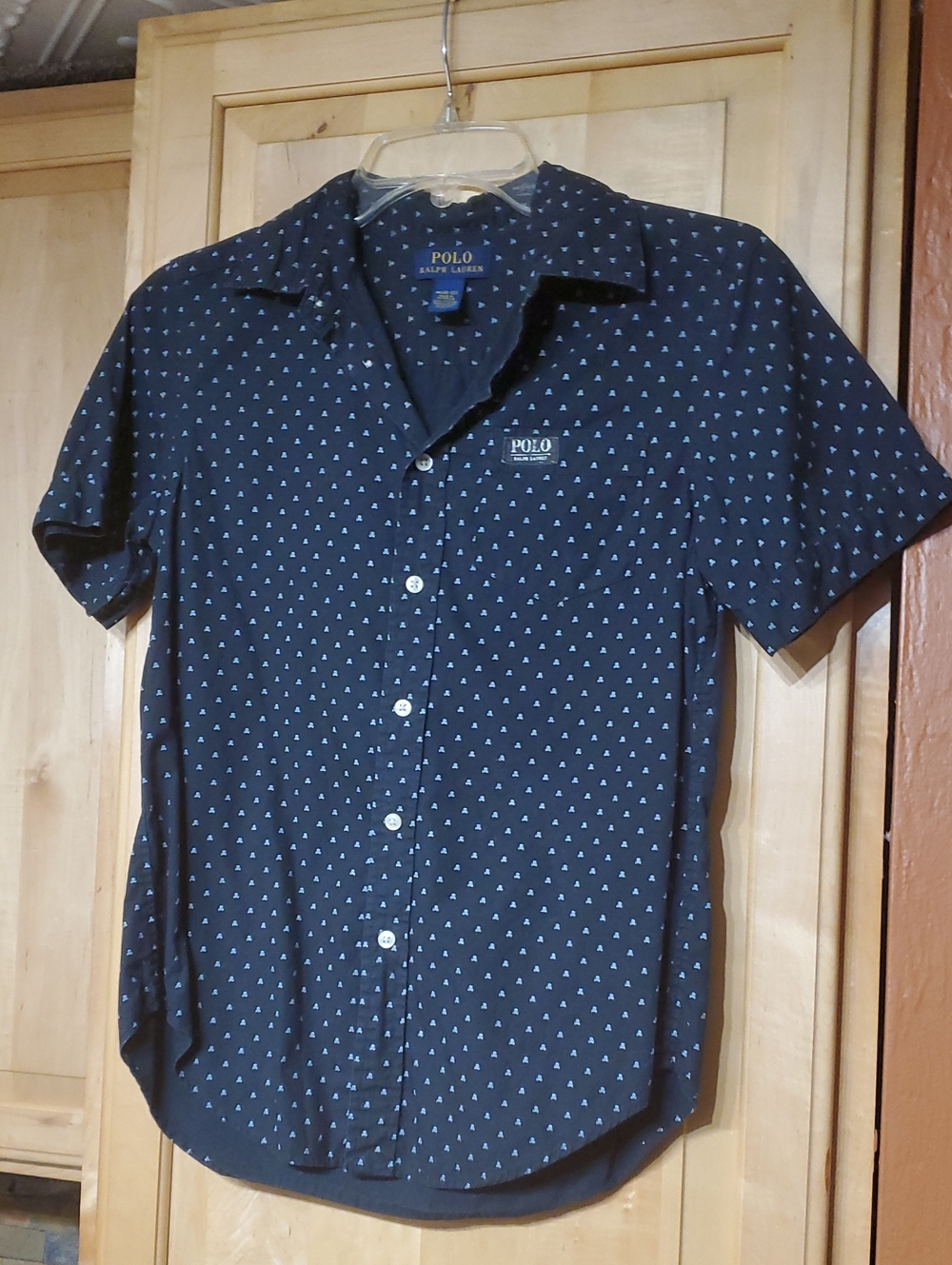 POLO Ralph Lauren Button Down Shirt Short Sleeve Boys Skulls Crossbones GUC 1012